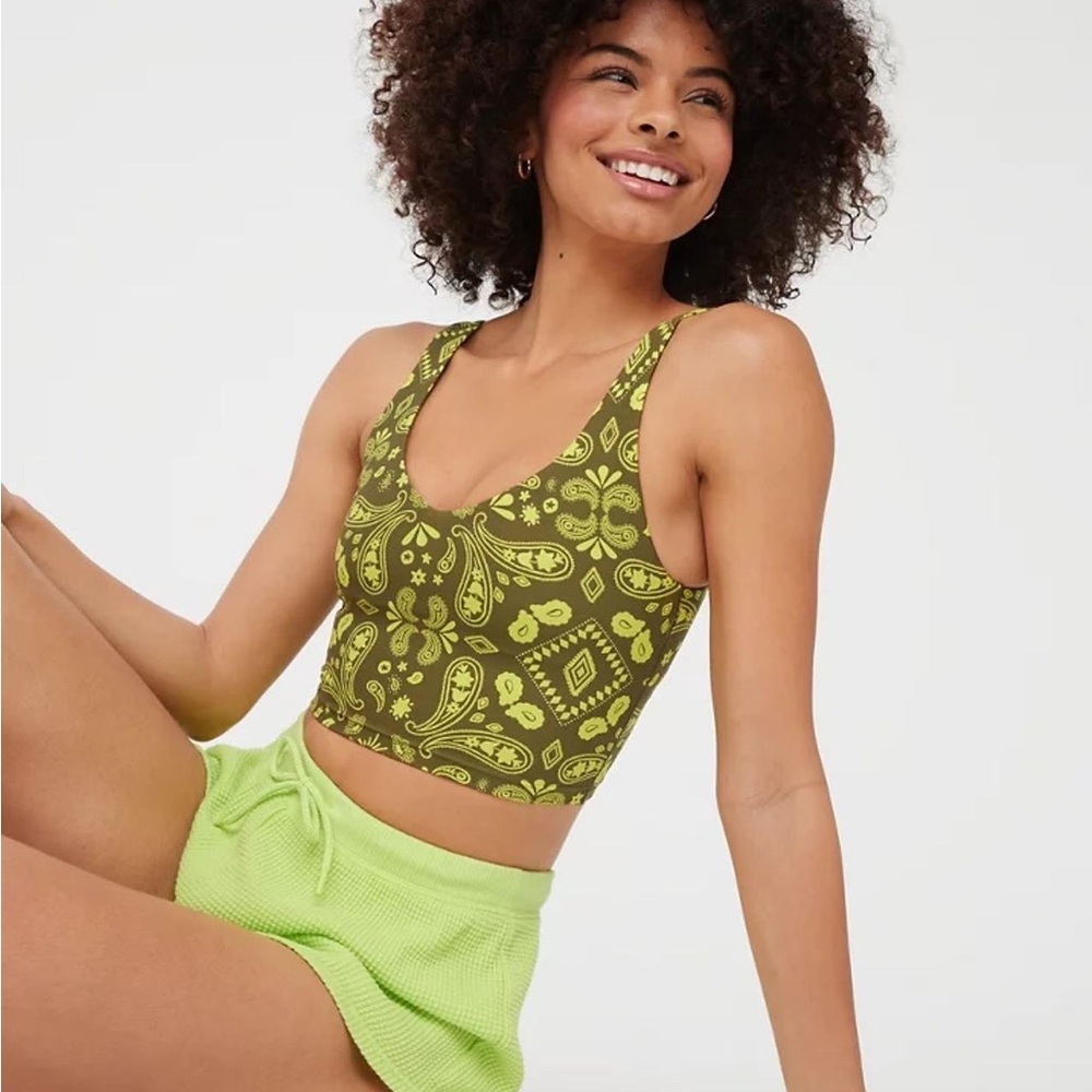 Aerie Green Paisley Sports Bra